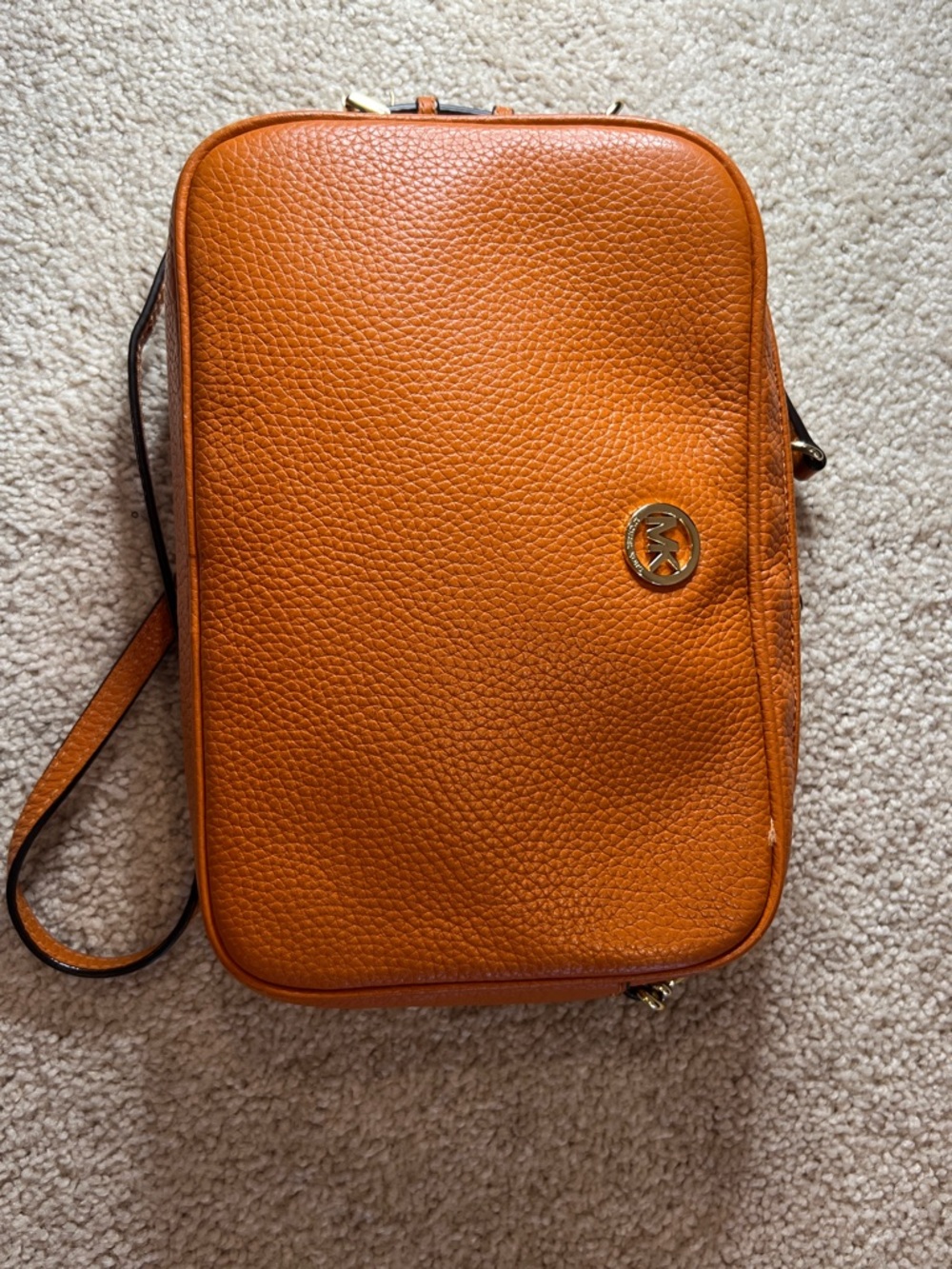 Michael Kors Orange Pebbled Leather Shoulder Bag with Gold Logo